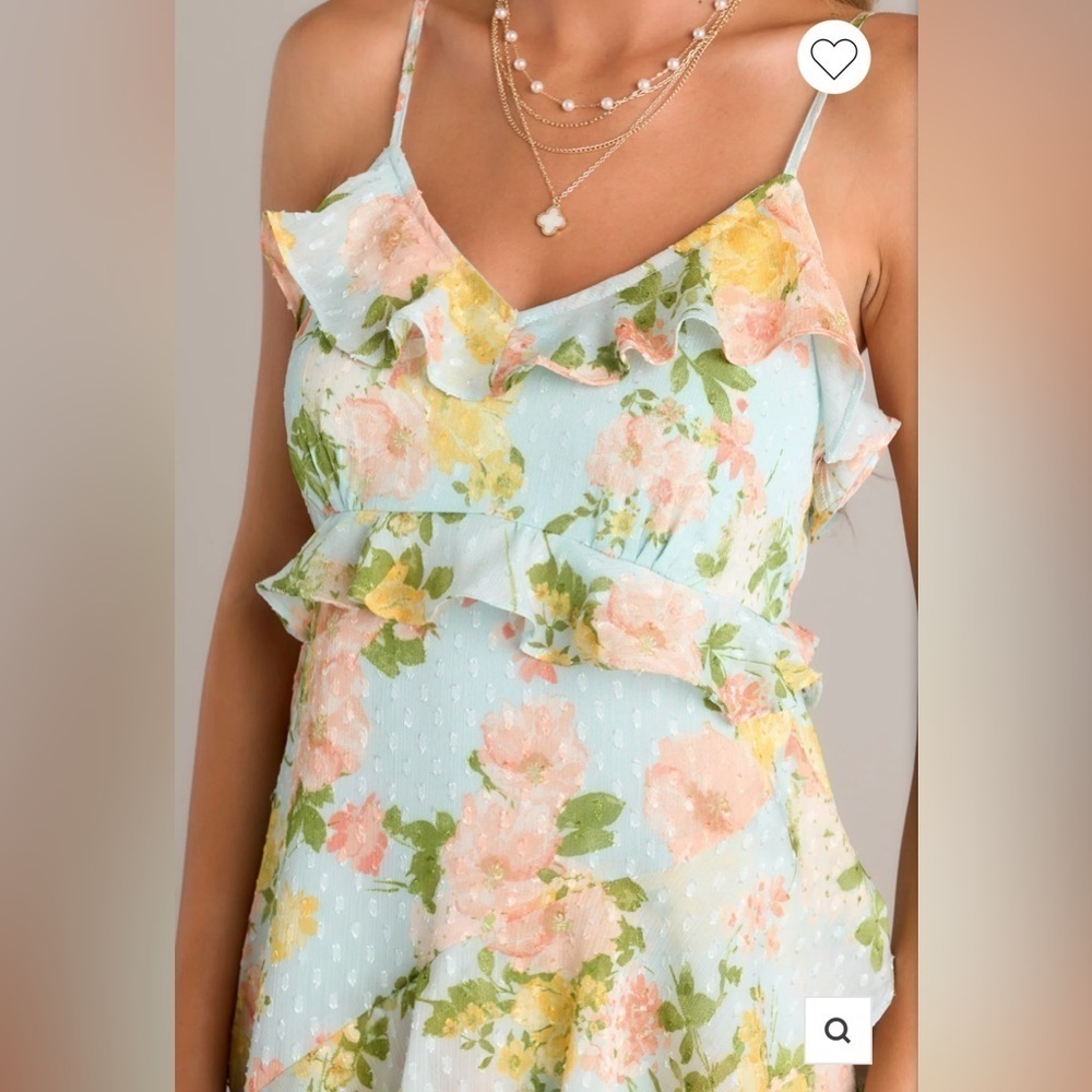By The River Blossom In Time Blue Multi Floral Ruffle Tiered Midi Dress Size L - Picture 6 of 14